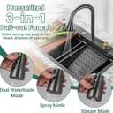 30Inch Kitchen Sink with Faucet Combo Waterfall Black Stainless Steel Waterfall Sink Kitchen Countertop Multi-Functional Sinks Farmhouse Undermount or Countertop Drop in