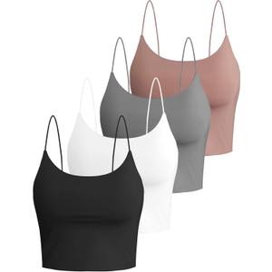 Buauty 4 Packs Crop Tops Spaghetti Strap Tank Tops for Women, Basic cami Crop Tank top Double Lined Camisole Tops (Medium, 4p-black+white+grey+brown)