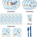 141Pcs Airplane Birthday Party Decorations Include Airplane Plates-Paper Cups-Napkins-Forks-Knives-Tablecloth for Airplane Baby Shower Decorations Serves 20 Guests