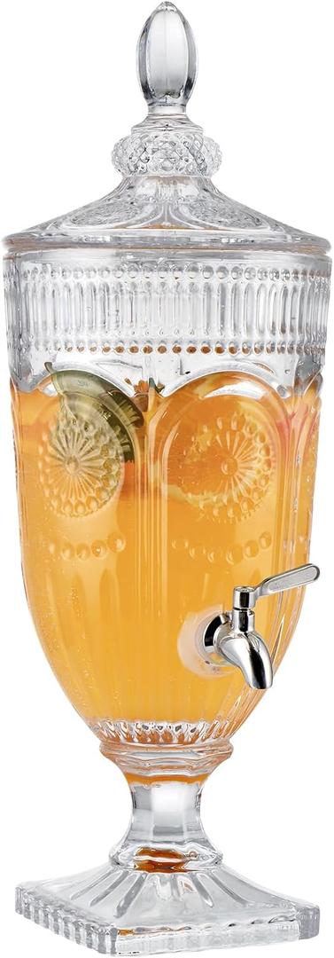 MOLIGOU 0.8 Gallon Glass Beverage Dispenser, Drink Serving Dispenser with Stainless Steel Spigot, Elegant Drink Dispenser for Parties