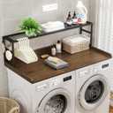 Washer Dryer Countertop with Shelf, Washer Dryer Topper, Solid Wood Washers and Dryers Countertop, 54" Width x 27.5" Depth Laundry Countertop for Laundry Room Organization and Storage, Walnut