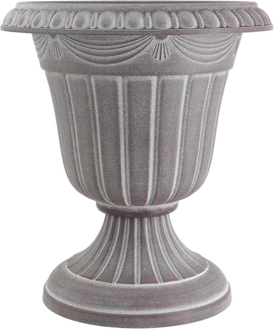 Arcadia Garden Products PL10WW Classic Traditional Plastic Urn Planter, 15" x 13", Whitewash