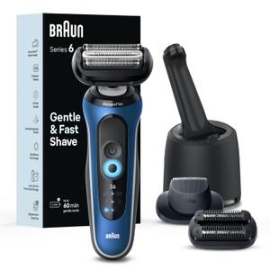 Braun Electric Shaver for Men, Series 6 6177cc, Wet & Dry Shave, Turbo & Gentle Shaving Modes, Foil Shaver, Blue (5 Piece Set)
