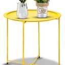 Garden 4 you Small Side Table, Round End Table, Outdoor Side Table with Metal Frame, Bedside Table for Living Room, Bedroom, Patio, Small Space, Yellow