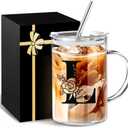 Yekidos Initial Extra Large Glass Drinking Cup With Lid Straw Teacher Appreciation Gifts Mug Gift For Her Glass Tumbler Cup Retirement Gift For Woman Teacher Must Have Present Work Essentials