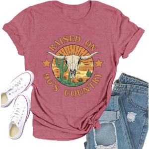 Western Shirts for Women Cactus T-Shirt Country Themed Tee Tops (Pink, XL)