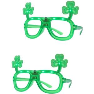 BinaryABC St.Patrick's Day Shamrock LED Light Up Glasses Eyeglasses Frames, St.Patrick's Day Party Favors, 2Pcs
