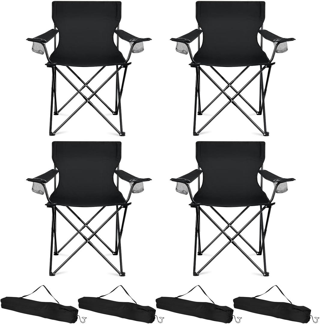 HaSteeL Camping Chairs 4 Pack, Oversized Folding Chair with Cup Holders for Adults, Portable Chair & Carry Bag for Outdoor Backyard, Beach, Lawn, Patio, Picnic, Fishing, Oxford Fabric & Heavy Duty