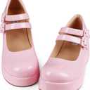 Platform Mary Jane Shoes Women Girls,Ankle Strap Round Toe Goth Chunky Uniform Dress Pumps Shoes Oxfords (8.5, Pink)