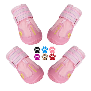 QUMY Dog Shoes for Large Dogs, Medium Dog Boots & Paw Protectors for Winter Snowy Day, Summer Hot Pavement, Water-Resistant in Rainy Weather, Outdoor Walking, Indoor Hardfloors Skid-Resistant Sole, Size 4: 2.2''x2.6''(W*L) (Pack of 4), Pink