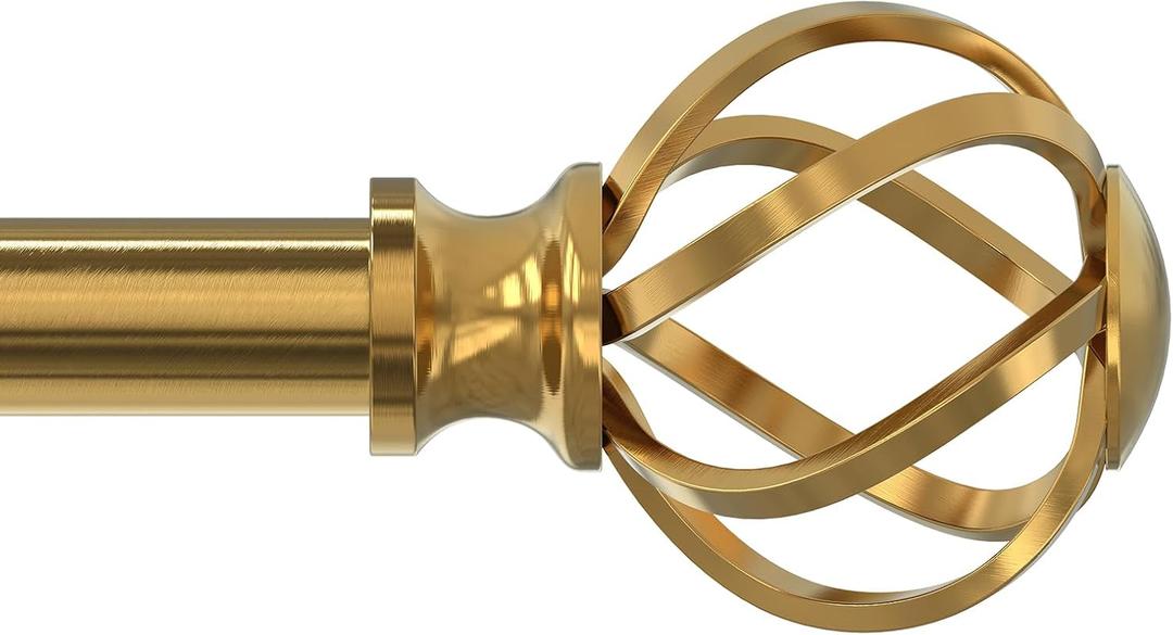 VOIIY Gold Curtain Rod 30-42 Inch, Brushed Brass Decorative Curtain Rods for Windows with Twisted Cage Finials, 3/4" Adjustable Heavy Duty Window Treatment Rods for Living Room, Bedroom, Kitchen