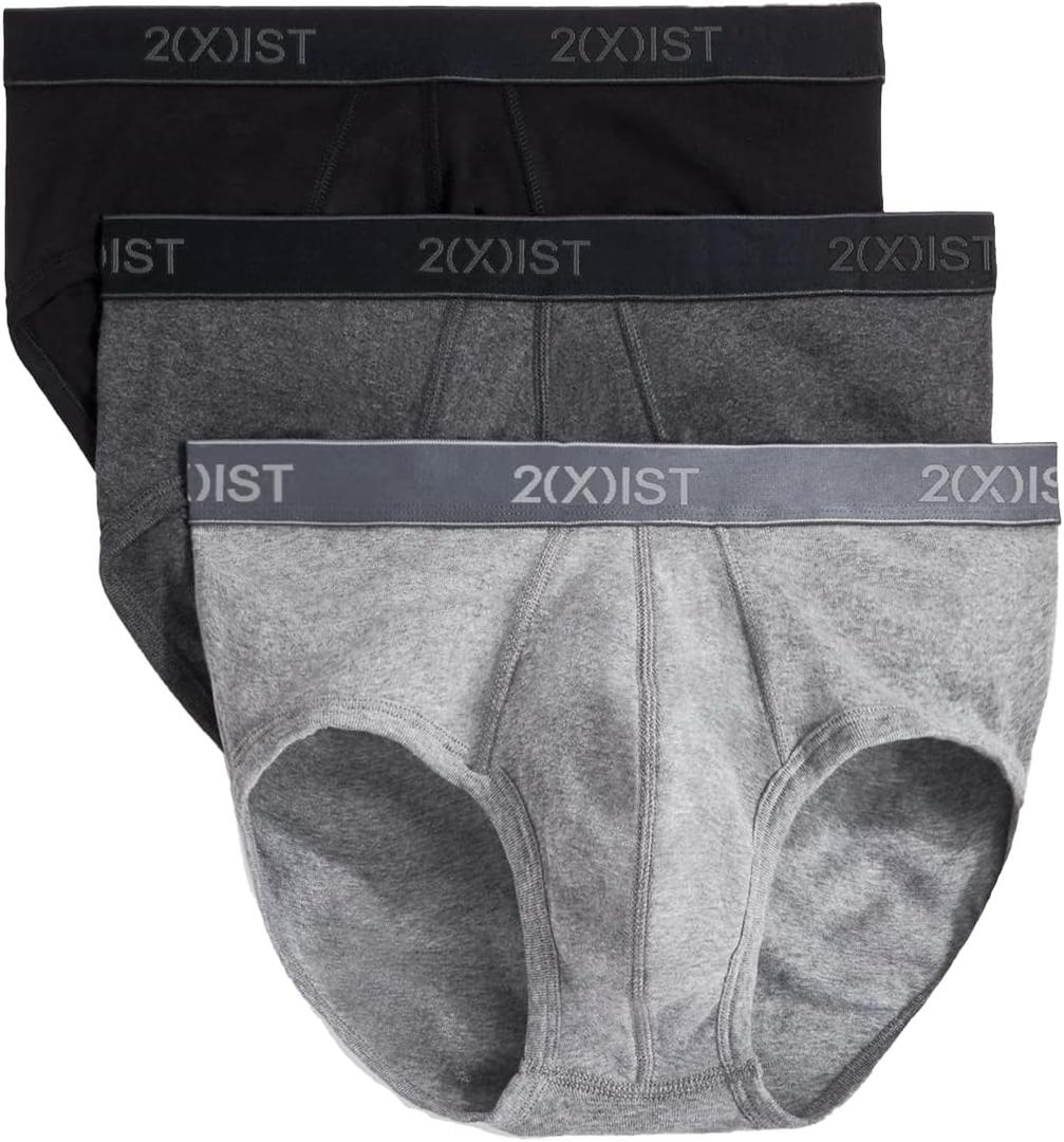 2(X)IST mens Essential Cotton Contour Pouch Brief 3-Pack, Black/ Grey/ Charcoal Heather, X-Large