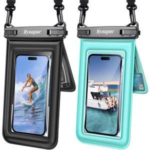 [Up to 8.5''] Waterproof Phone Pouch Floating, Double Bags Waterproof Phone Case with Lanyard for iPhone 16 15 Pro Max, Galaxy S25 S24 Ultra, IPX8 Cellphone Dry Bag Beach Cruise Ship Essentials 2 Pack (Black & Green)