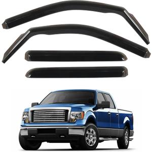 in Channel Rain Guards Fit for Truck 2009 2010 2011 2012 2013 2014 Ford F150 SuperCrew/SVT Raptor Crew Cab, Durable Side Window Visors Deflectors, Smoke Tinted Vent Shade Shield, 4pcs
