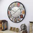 Large Wall Clock Separate Retro Dial Decorative Silent Non Ticking 20 Inch Big Vintage Farmhouse Clocks for Living Room,Black Metal Frame