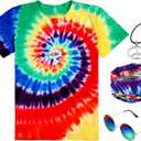 Norme 4 Pcs Hippie Costume Set Tie Dye T Shirt Peace Necklace Headband and Sunglasses for Theme Party (XL)
