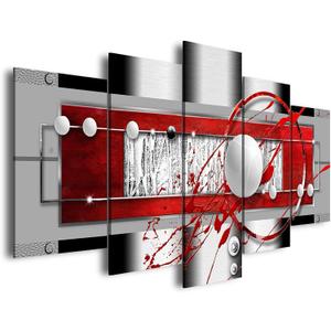 AWLXPHY Decor Abstract Canvas Wall Art Red Black Grey for Living Room Decor 5 Pieces Framed Painting Modern Simple Circle Round Line HD Print Artworks Giclee(White, W40 x H20)