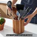Acacia Wood Utensil Holder for Kitchen Counter, 360 Rotating 7.2" Wooden Cooking Utensil Crock for Countertop, Farmhouse Kitchen Decor