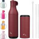 Konokyo 13 oz Stainless Steel Water Bottle with Straw, Insulated, Reusable Metal Travel Bottle with Bottom Removable Cup, BPA Free, Leak Proof, Cinnabar Red