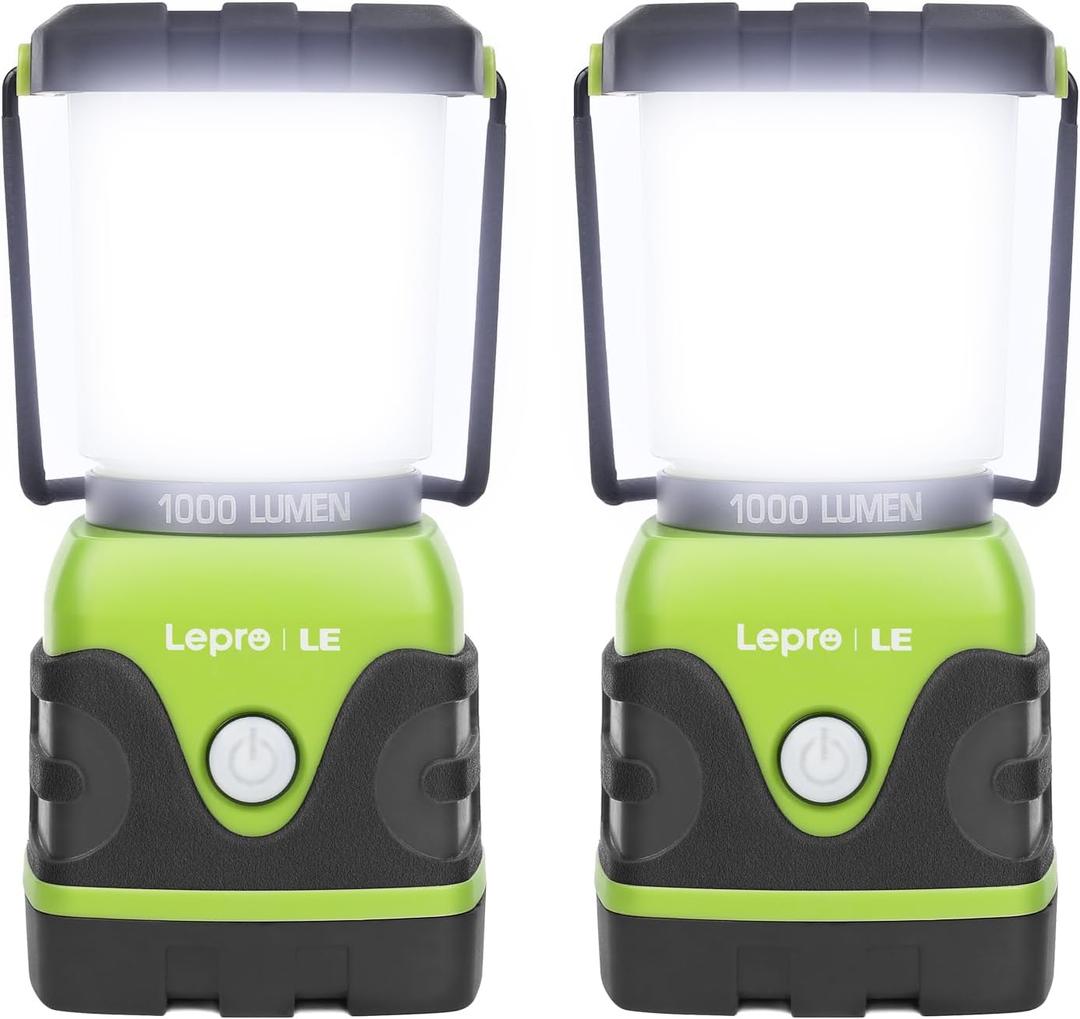 LE 1000LM Battery Powered LED Camping Lantern, Waterproof Tent Light with 4 Light Modes, Camping Essentials, Portable Lantern Flashlight for Camping, Emergency Light, Power Outages, Not Rechargeable (Green-1000lm-2Pack)