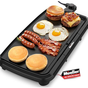 2-Pack Mueller HealthyBites 20-inch Electric Griddle, Cool-Touch Handles, Slide-Out Drip Tray for Breakfast Pancakes, Burgers, and Eggs, Eco-Friendly Pancake Grill, 10 Eggs at Once, Nonstick & Teflon-Free