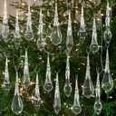 Jetec 20 Pcs Clear Crystal Christmas Ornaments for Tree Decorations Hanging Acrylic Crystal Christmas Metal Teardrop Icicle Ornaments Drop Pendants Decor for Tree Winter New Year Home Party Supplies
