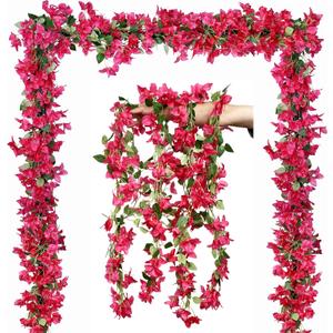 Artificial Bougainvillea Flowers Vines Silk Fuchsia Plants 69" Long Trailing Vines Realistic for Indoor Outdoor Home Garden Wedding Party Decoration (Fuchsia -Pack of 4)