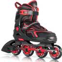 2PM SPORTS Torinx Green Boys Adjustable Inline Skates, Fun Beginner Roller Skates for Kids, Youth, Girls, Men and Women (Small - Little Kid (10.5C-13C US), Red)