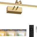 Battery Operated Picture Light for Wall, 4000mAh Cordless Wall Lamp for Painting Photo Artwork , Remote Control, Magnetic for Easy to Charge,Timers, 13.8'' Display for Gallery Living Room Bedroom Gold
