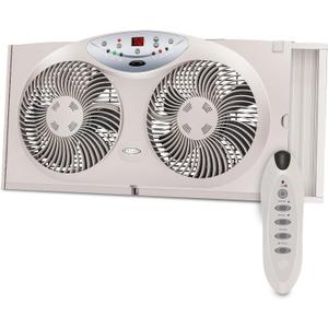 Bionaire Window Fan with Reversible Airflow Blades  3-Speed Settings, Programmable Thermostat, LED Display, Remote Control, Fits 2436" Windows, No Assembly Required (White)
