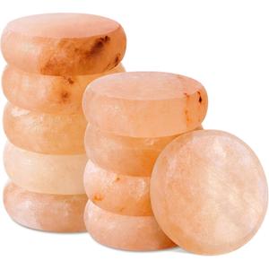 Pack of 10 Flat Oval Massage Stones, Pink Crystal Hand-Carved Stone for Massage Therapy, Deodorant and Salt and Sugar Scrubs, Spa Himalayan Salt Rocks