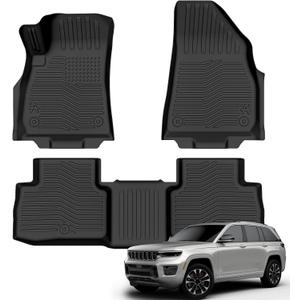 Auxko All Weather Floor Mats for 2026 Jeep Cherokee Hybrid & Jeep Recon & 2025 2026 Wangoneer S TPE Rubber Liners Accessories Odorless Anti-Slip Floor Mats Black