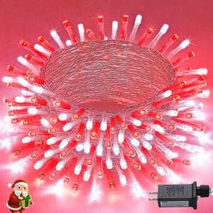 JMEXSUSS Connectable Red and White Christmas Lights, 8 Modes 100 LED Twinkle String Lights Indoor, Clear Wire Plug-in Christmas String Lights Outdoor Waterproof