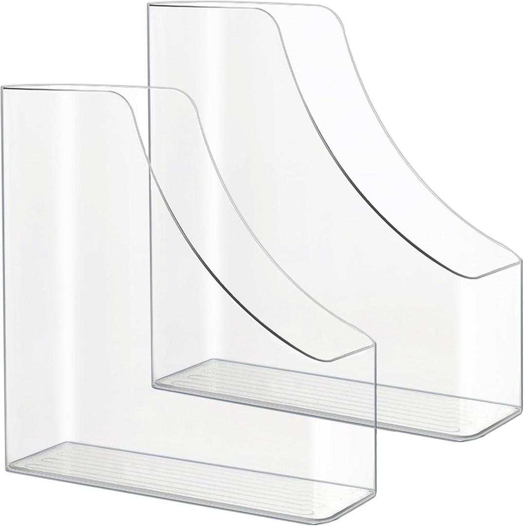 2 Pack Vertical File Holder Clear Acrylic Desk Organizer Storage Bins Holding Plastic Document Organizer PET Magazine Holder Basics Vertical Magazine Rack for Home Office School