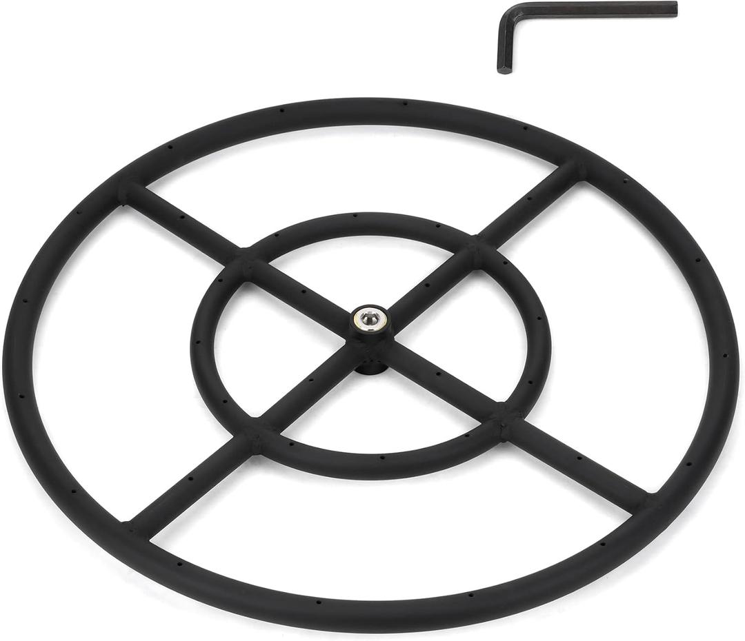 Stanbroil 24 Inch Round Fire Pit Burner Ring for Natural Gas & Propane Fire Pit Fireplace - Black Steel Fire Pit Burner for Indoor & Outdoor, BTU 296,000 Max