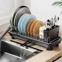 Small Dish Drying Rack, Compact Dish Drainer for Kitchen Counter, with Adjustable Back Slots, Space-Saving for Small Kitchens, Black