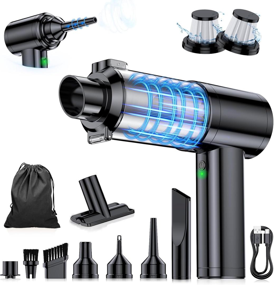 Car Vacuum Portable Cordless, High Power Brushless Motor Handheld Vacuum, 6-in-1 Rechargeable Mini Cleaner with Air Duster for Car, Home, Pet Hair, Keyboard