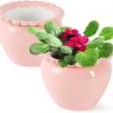 2pcs 6.5inch Design Self Watering Pot for Indoor Plants Pink Indoor Plants Herbaceous Plants Flowers White Terracotta Pots African Violet Pot for Plant Enthusiasts Orchid Planter