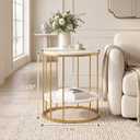 Adompacat Side Table, 2-Tier Round End Table for Couch, Small