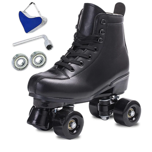 SCNUT Skates Women's Men's High Top Black PU Leather Classic Double Row Adjustable Outdoor Indoor Quad Skates and Roller Derby, 42