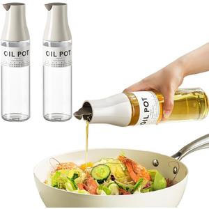 2 Pack Oil Dispenser for Kitchen, Auto Flip Non-Drip Design, Leak Proof, Oil Vinegar Dispenser Set, Glass Oil Bottle with 500ml Capacity, Warm Grey (2)