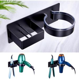 Hair Straightener Holder Wall Mounted Blow Dryer Holder, Blow Dryer and Curling Iron Holder, Bathroom Hair Dryer Straightener Holder, Salon Hair Tools Organizer Storage (Black)