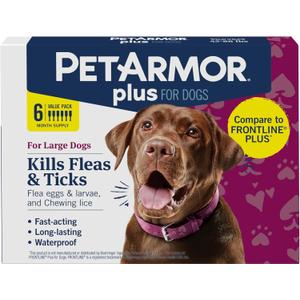 PetArmor Plus Flea and Tick Prevention for Dogs, Large Dog Flea and Tick Treatment, 6 Doses, Waterproof Topical, Fast Acting (45-88 lbs)