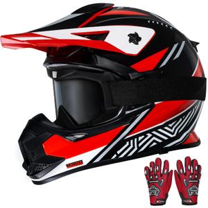TRIANGLE Adult Dirt Bike Helmet Full Face Motocross Helmets DOT Certified | Motorcycle Helmets with Adjustable Goggles & Gloves for Men & Women - DOT/FMVSS-218 Certified for Off-Road ATV BMX UTV Medium