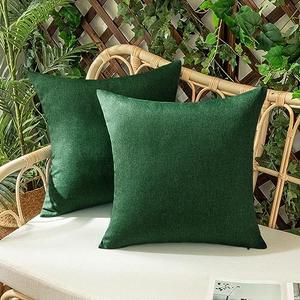 Woaboy Set of 2 Outdoor Waterproof Throw Pillow Covers Decorative Farmhouse Linen Pillowcases Solid Cushion Cases for Patio Tent Balcony Couch Sofa Livingroom Green 18x18 inch