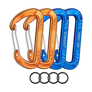 Gabbro Carabiner Clips Heavy Duty 12kN (2697 lbs), | 3.2 Inch, Aluminum, Wiregate Snap, Lightweight, 4 Pack | for Hammock, Hiking, Camping, Water Bottle, Dog Leash Harness, Keychains - Blue Orange