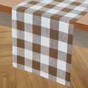 2 x Solino Home Linen Table Runner 48 Inches - 100% Pure Linen Coco Brown and White Buffalo Check Short Table Runner 14 x 48 Inch Ideal for Dresser and Coffee Tables
