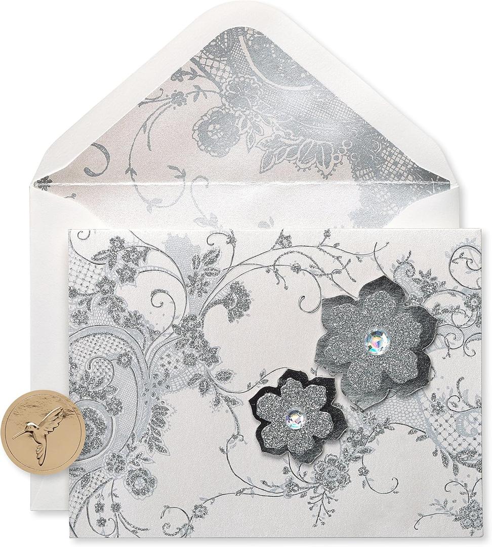 Papyrus Blank Cards with Envelopes, Lace and Flowers with Glitter (8-Count)