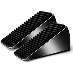 2Pc Strongest Large Door Stop - Heavy Duty Tall Wedge Stoppers for Bottom, up to 2.6In Doorstop, Zinc Alloy and Silicone Made, Suits Any Heavy Door and Smooth Floor (Black - 2 Pack)