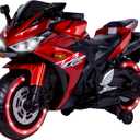 12V Kids Electric Motorcycle, Electric Motorcycle Ride On Toy w/Training Wheels, Spring Suspension, LED Lights, Sounds & Music, MP3, Battery Powered Dirt Bike for Boys & Girls (Red)